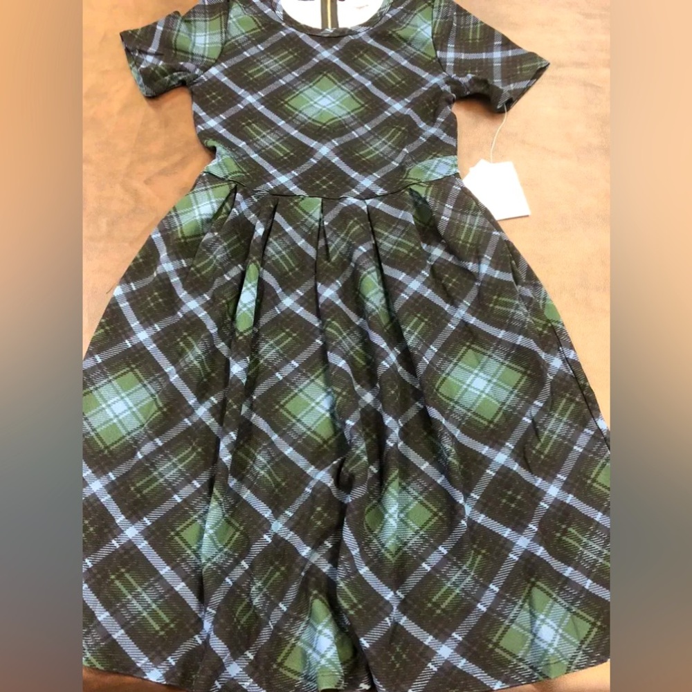 Lularoe BLUE & GREEN PLAID (on BLK) POCKETED DRESS